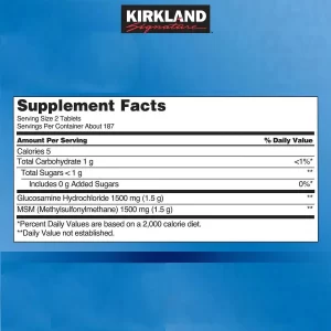 Thành phần Glucosamine HCL 1500mg & MSM 1500mg Kirkland của Mỹ