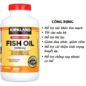 Công dụng Tinh dầu cá Omega-3 Kirkland Signature 1000 mg của Mỹ hộp 400 viên