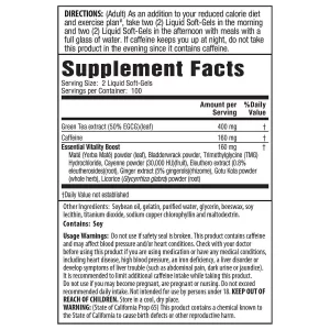 Thành phần Viên uống giảm cân trà xanh Green Tea Fat Burner của Mỹ