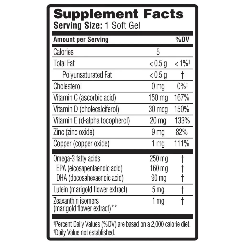 Thành phần Viên bổ mắt Ocuvite cho người lớn trên 50 tuổi 150 viên của Mỹ