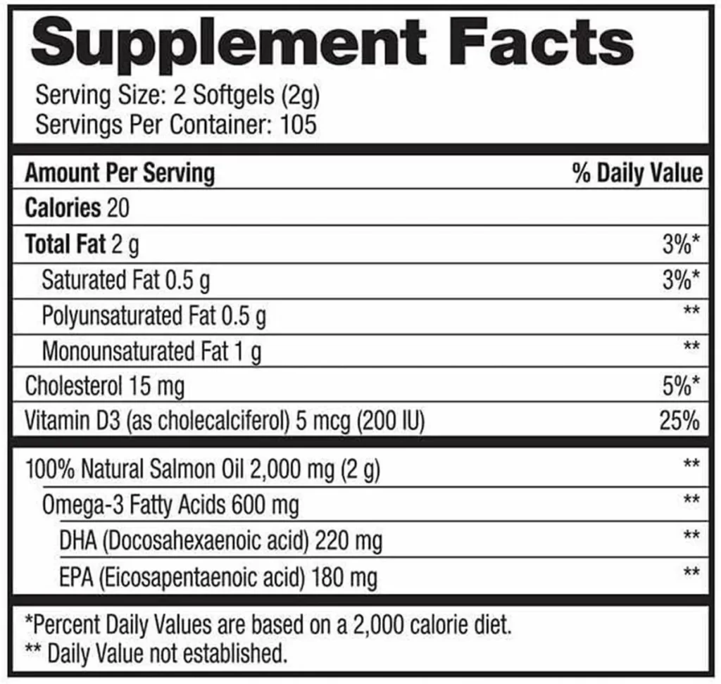 Thành phần Viên dầu cá hồi omega 3 alaska Salmon Oil 1000mg 210 viên Mỹ