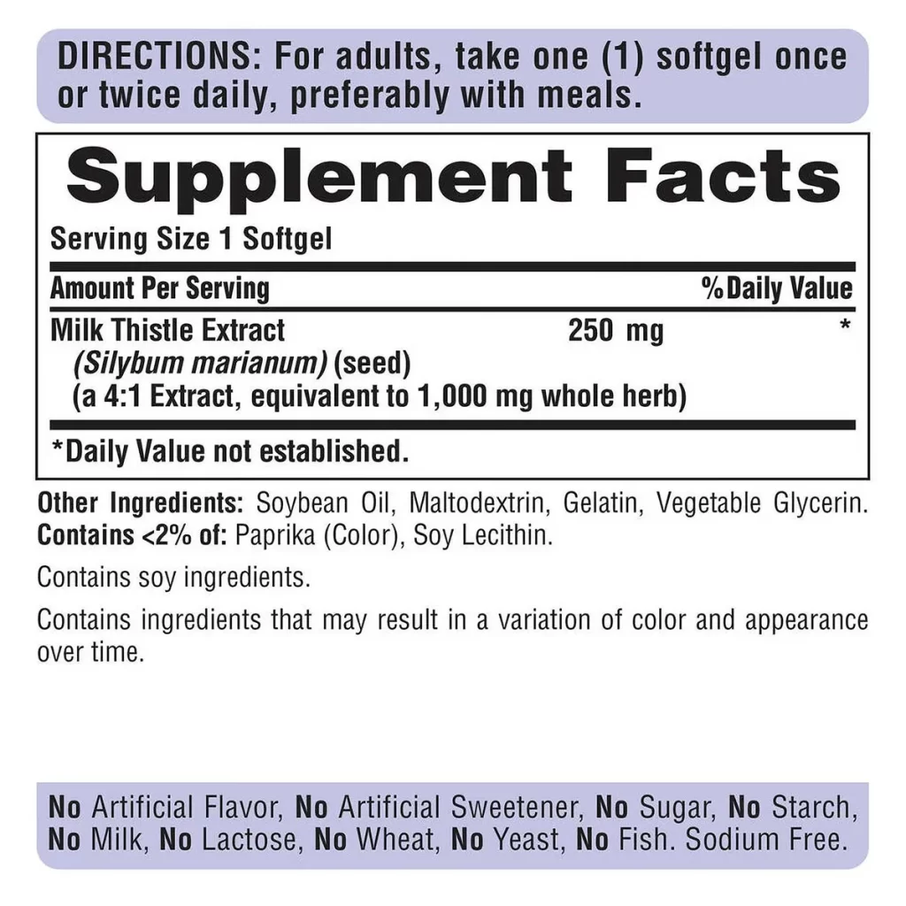 Thành phần Viên uống giải độc gan milk thistle Extract 1000mg 180 viên của Mỹ Thành phần Viên uống giải độc gan milk thistle Extract 1000mg 180 viên của Mỹ