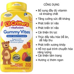 Công dụng Kẹo gấu dẻo gummy vites vitamin tổng hợp cho bé 300 viên Mỹ