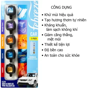 Công dụng Nước hoa ô tô kẹp cửa gió Febreze cao cấp set 5 mùi của Mỹ