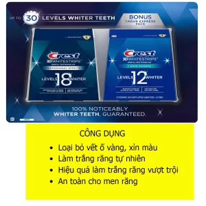 Công dụng Set 60 miếng dán trắng răng crest 3d white của Mỹ