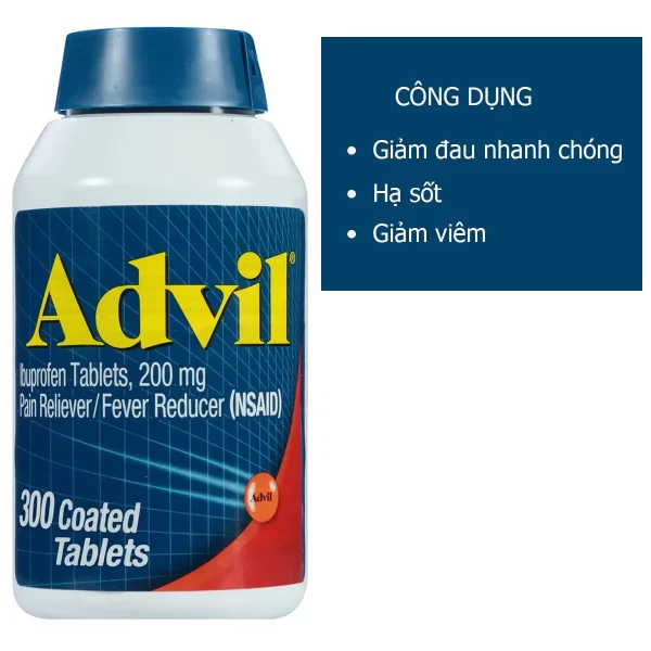 Công dụng Viên uống giảm đau hạ sốt Advil ibuprofen 300 viên của Mỹ