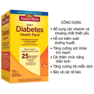 Công dụng Vitamin tổng hợp cho người tiểu đường Diabetes Health Pack 60 gói Mỹ