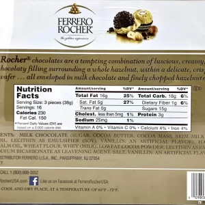 Thành phần Hộp Socola ferrero rocher 48 viên 600g của Mỹ