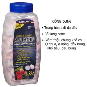 Công dụng Viên nhai Antacid Calcium Carbonate 1000mg Kirkland 265 viên Mỹ