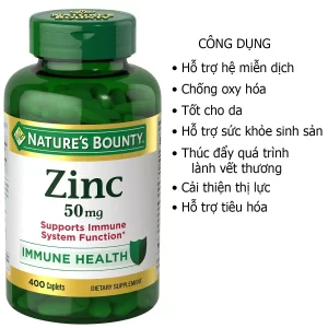Công dụng Viên uống kẽm zinc nature's bounty 50mg 400 viên Mỹ