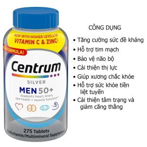 Công dụng Vitamin tổng hợp cho nam Centrum Silver Men 50+ 275 viên