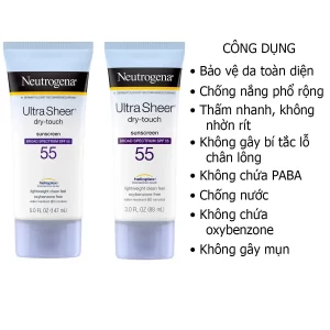 Công dụng kem chống nắng Neutrogena SPF55 Ultra Sheer set 147ml + 88ml