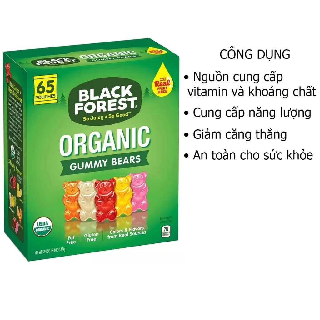 Công dụng  kẹo dẻo Gummy Bears vị  trái cây Organic Black Forest 65 gói của Mỹ Công dụng  kẹo dẻo Gummy Bears vị  trái cây Organic Black Forest 65 gói của Mỹ