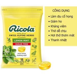 Công dụng kẹo ngậm ho Ricola Lemon Mint 105 viên của Mỹ