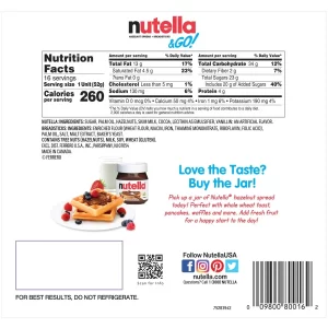 Thành phần Bánh que chấm Socola Nutella & Go 16 hộp của Mỹ