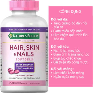 Công dụng Viên uống đẹp da tóc móng Nature’s Bounty Hair Skin Nail Mỹ