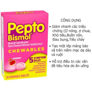 Công dụng Viên nhai trị tiêu hóa dạ dày pepto bismol chewables 30 viên của Mỹ