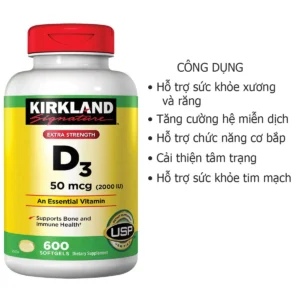Công dụng Viên uống Vitamin D3 Kirkland Signature 2000 IU 600 viên của Mỹ