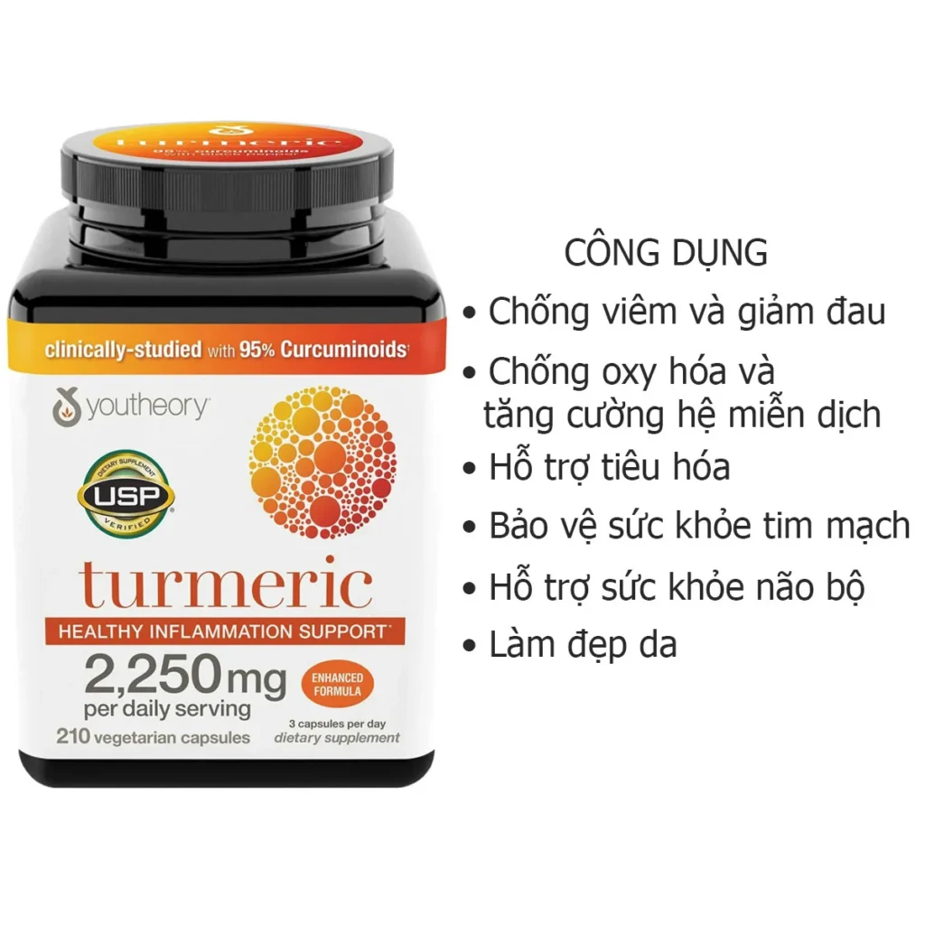 Công dụng  Viên uống tinh chất nghệ Youtheory Turmeric 2250mg 210 viên của Mỹ Công dụng  Viên uống tinh chất nghệ Youtheory Turmeric 2250mg 210 viên của Mỹ