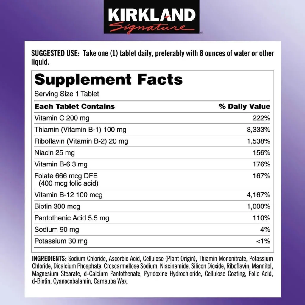 Thành phần Viên uống Vitamin B Kirkland Super B Complex 500 viên của Mỹ Thành phần Viên uống Vitamin B Kirkland Super B Complex 500 viên của Mỹ