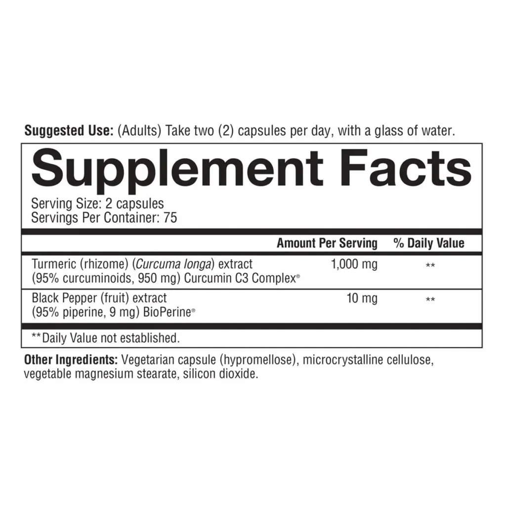 Thành phần Viên uống tinh chất nghệ Youtheory Turmeric 2250mg 210 viên của Mỹ Thành phần Viên uống tinh chất nghệ Youtheory Turmeric 2250mg 210 viên của Mỹ