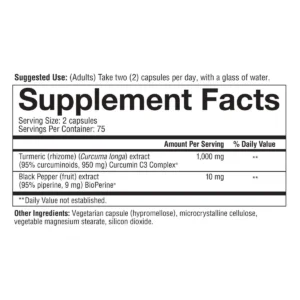 Thành phần Viên uống tinh chất nghệ Youtheory Turmeric 2250mg 210 viên của Mỹ