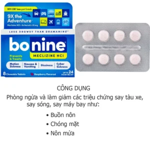 Công dụng Viên uống chống say tàu xe Bonine vị mâm xôi 8 viên của Mỹ