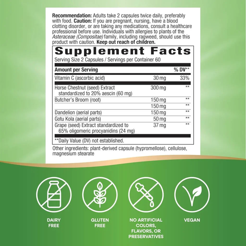 Thành phần Viên uống hỗ trợ giảm suy giãn tĩnh mạch Leg Veins 60 viên của Mỹ
