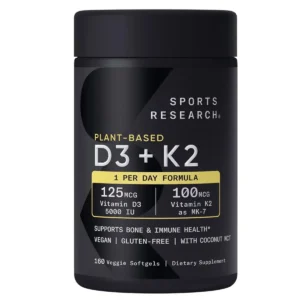Viên vitamin D3 K2 thuần chay Sports Research 160 viên của Mỹ