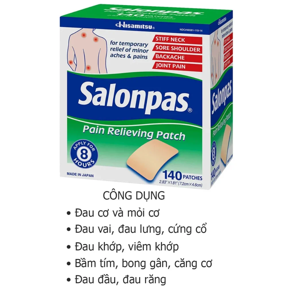 Công dụng Miếng dán Salonpas Hisamitsu 140 miếng của Mỹ