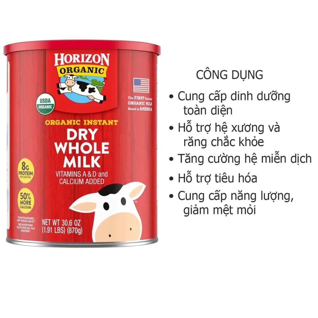 Công dụng  Sữa Horizon Organic Dry Whole Milk nguyên kem dạng bột 870g