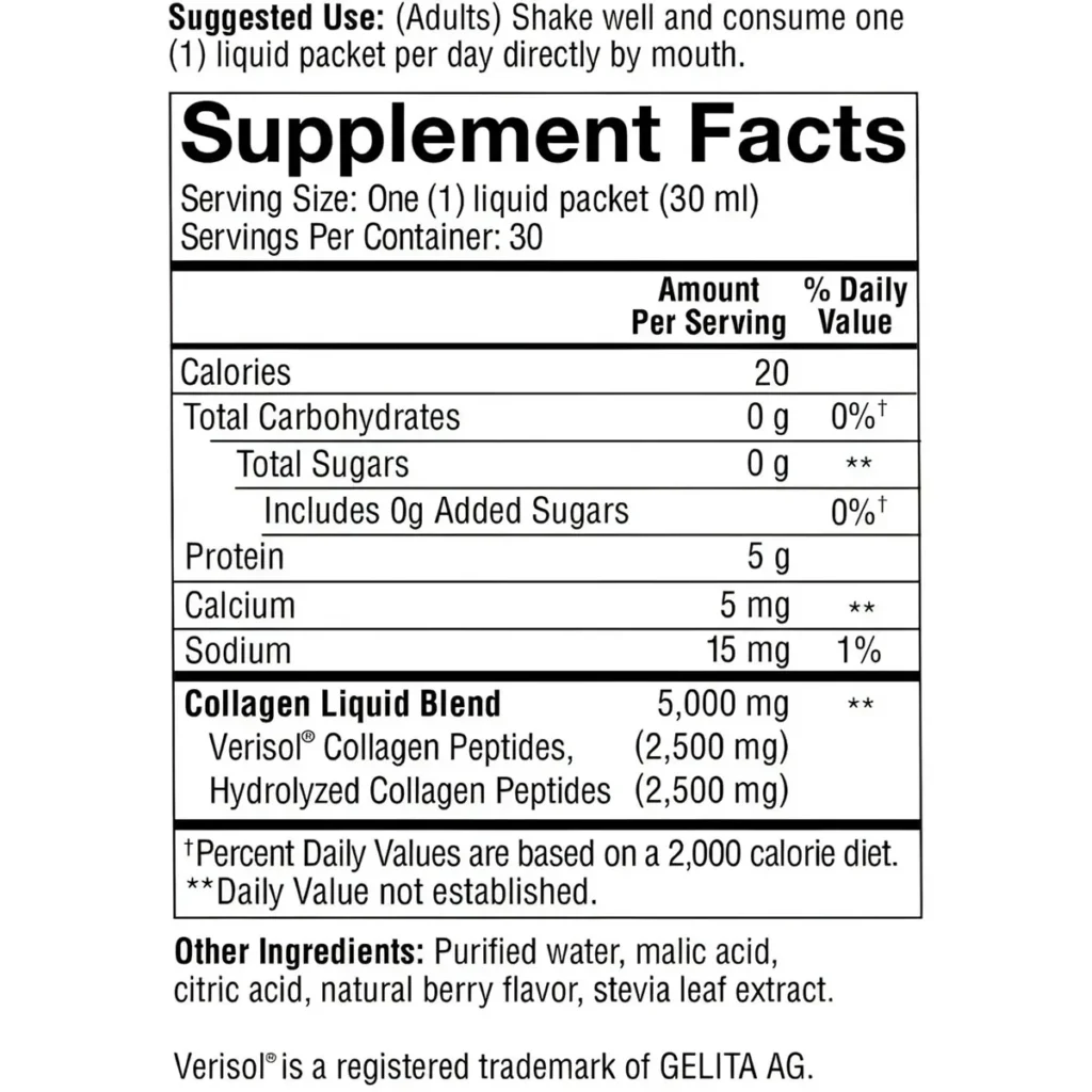 Thành phần Nước uống collagen youtheory 30 gói x30ml của Mỹ