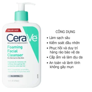 Công dụng Sữa rửa mặt CeraVe cho da dầu Foaming Facial Cleanser 473ml
