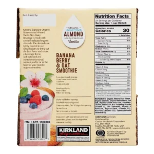 Thành phần Sữa hạnh nhân không đường Organic Almond Kirkland của Mỹ