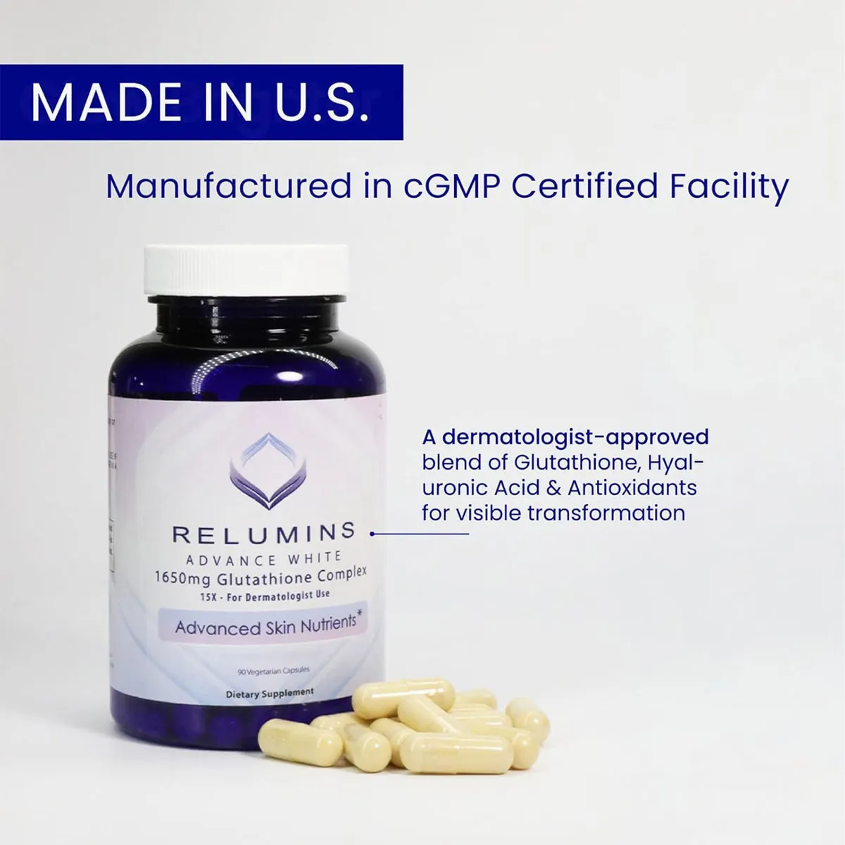 Viên trắng da Relumins Glutathione 1650mg 90 viên của Mỹ - Ảnh 4
