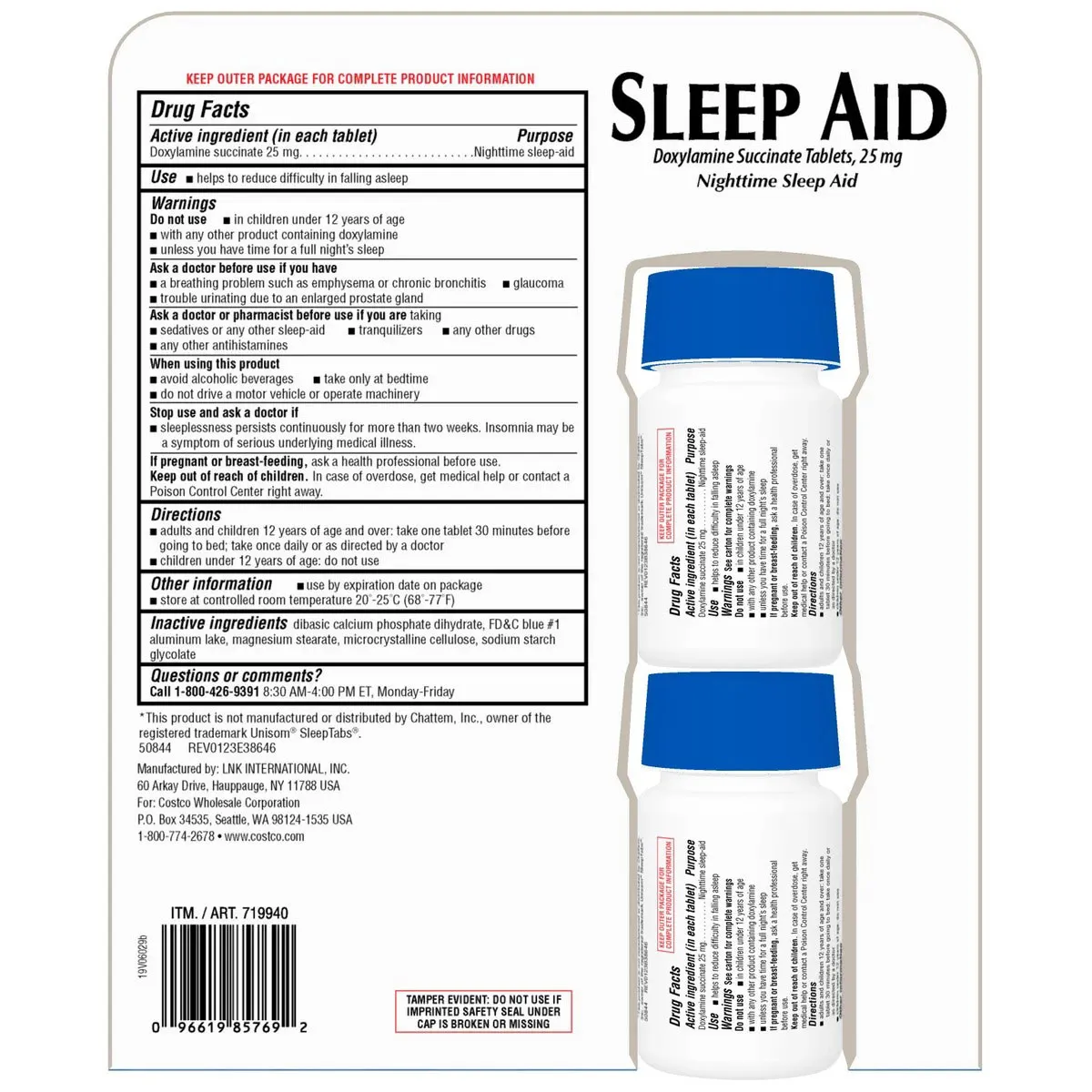 Viên uống hỗ trợ ngủ ngon Sleep Aid Kirkland 96x2 viên của Mỹ - Ảnh 2
