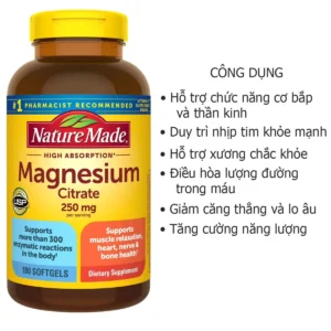 Công dụng Viên Magnesium Citrate Nature Made 250mg 180 viên của Mỹ