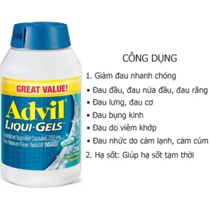 Công dụng Viên giảm đau hạ sốt Advil Liqui Gels 200mg của Mỹ
