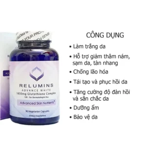 Công dụng Viên trắng da Relumins Glutathione 1650mg 90 viên của Mỹ
