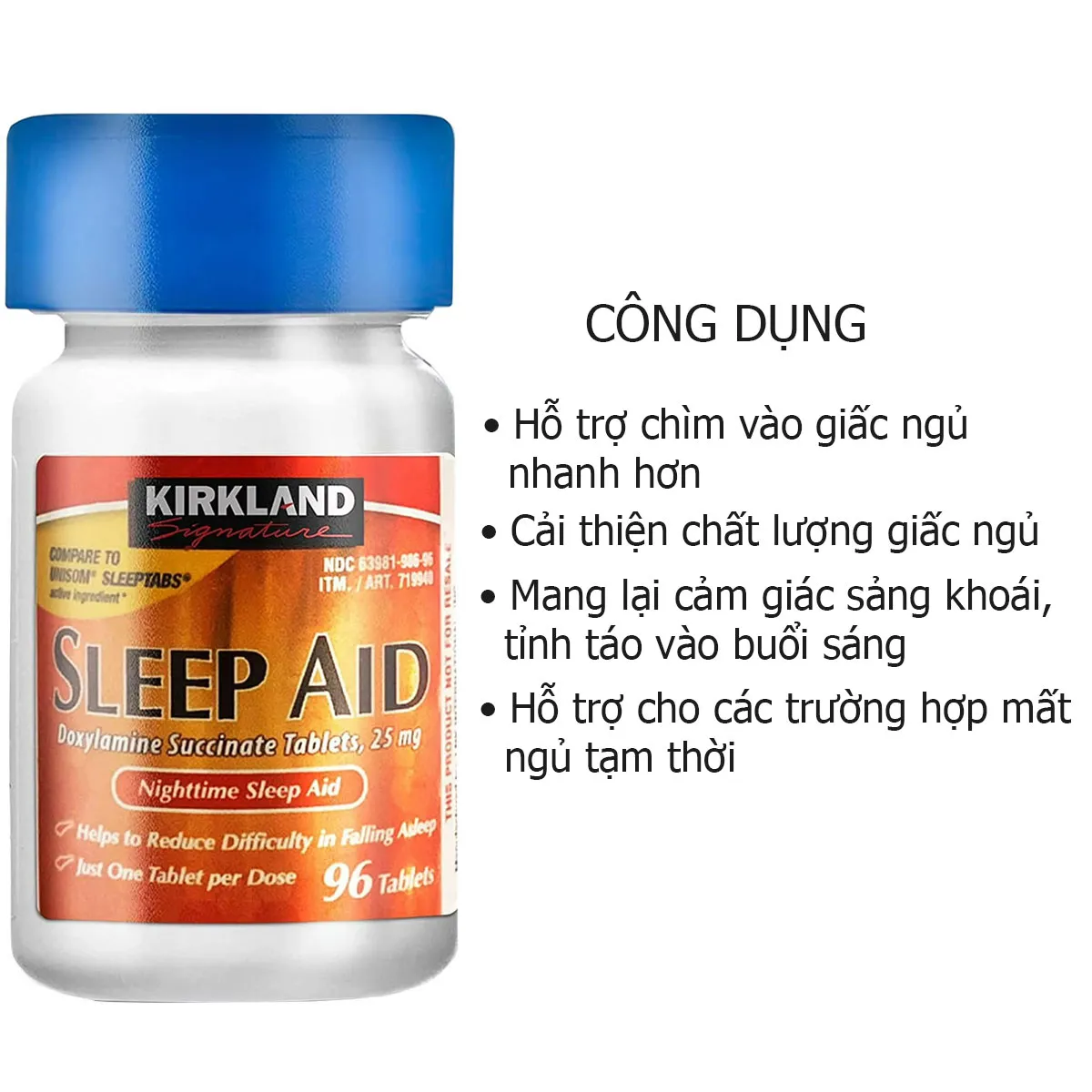 Công dụng Viên uống hỗ trợ ngủ ngon Sleep Aid Kirkland 96x2 viên của Mỹ  Công dụng Viên uống hỗ trợ ngủ ngon Sleep Aid Kirkland 96x2 viên của Mỹ