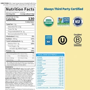 Thành phần Bột Protein thực vật hữu cơ Raw Organic Protein Vanilla của Mỹ