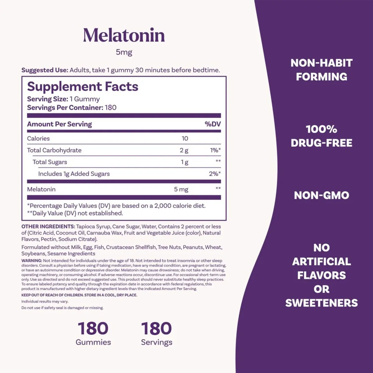 Thành phần Kẹo melatonin 5mg Natrol gummies 180 viên ngủ ngon của Mỹ