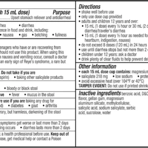 Thành phần Siro Pepto Bismol Ultra hỗ trợ tiêu hóa và dạ dày 354ml của Mỹ