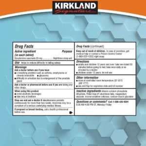 Thành phần Viên uống hỗ trợ ngủ ngon Sleep Aid Kirkland 96x2 viên của Mỹ