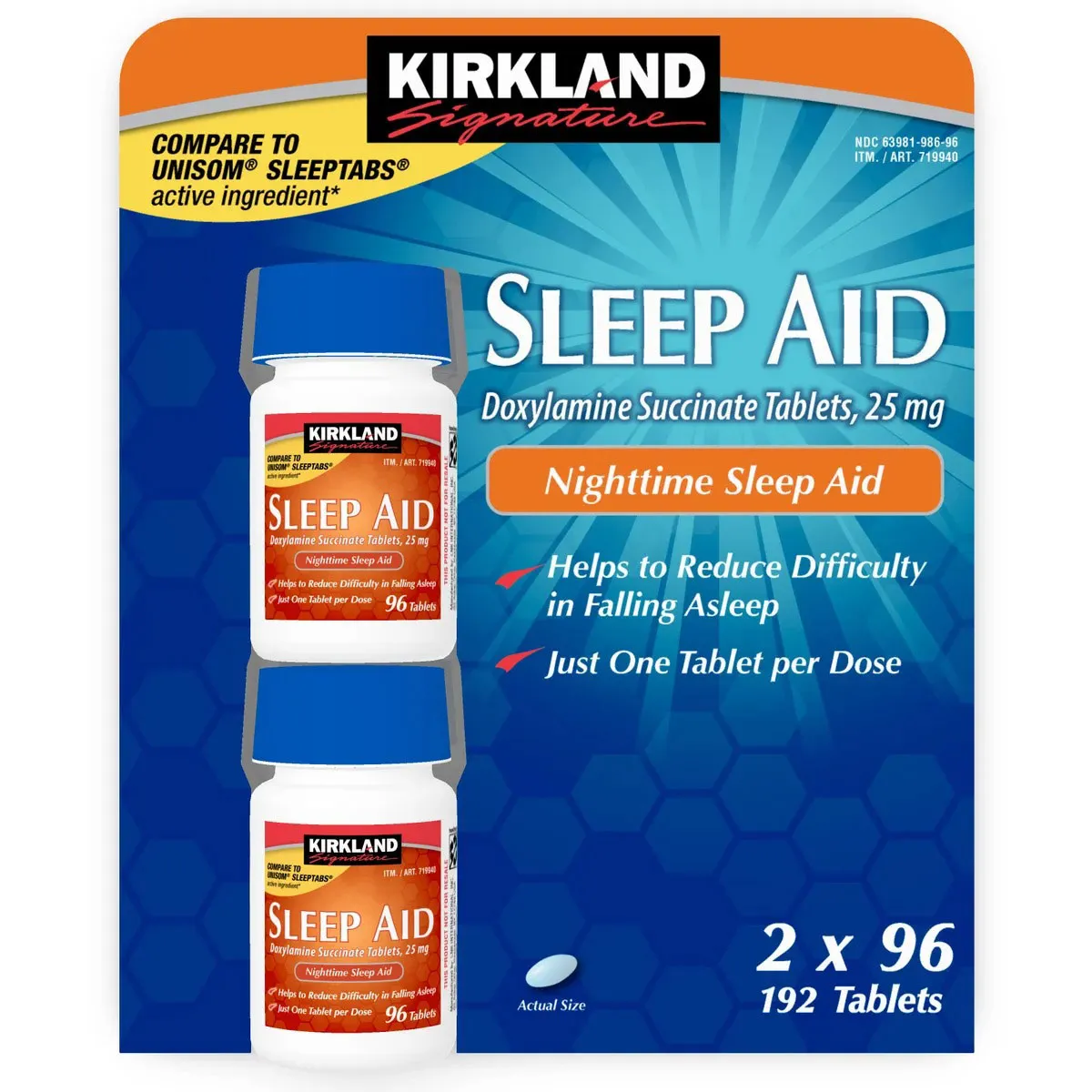 Viên uống hỗ trợ ngủ ngon Sleep Aid Kirkland 96x2 viên của Mỹ