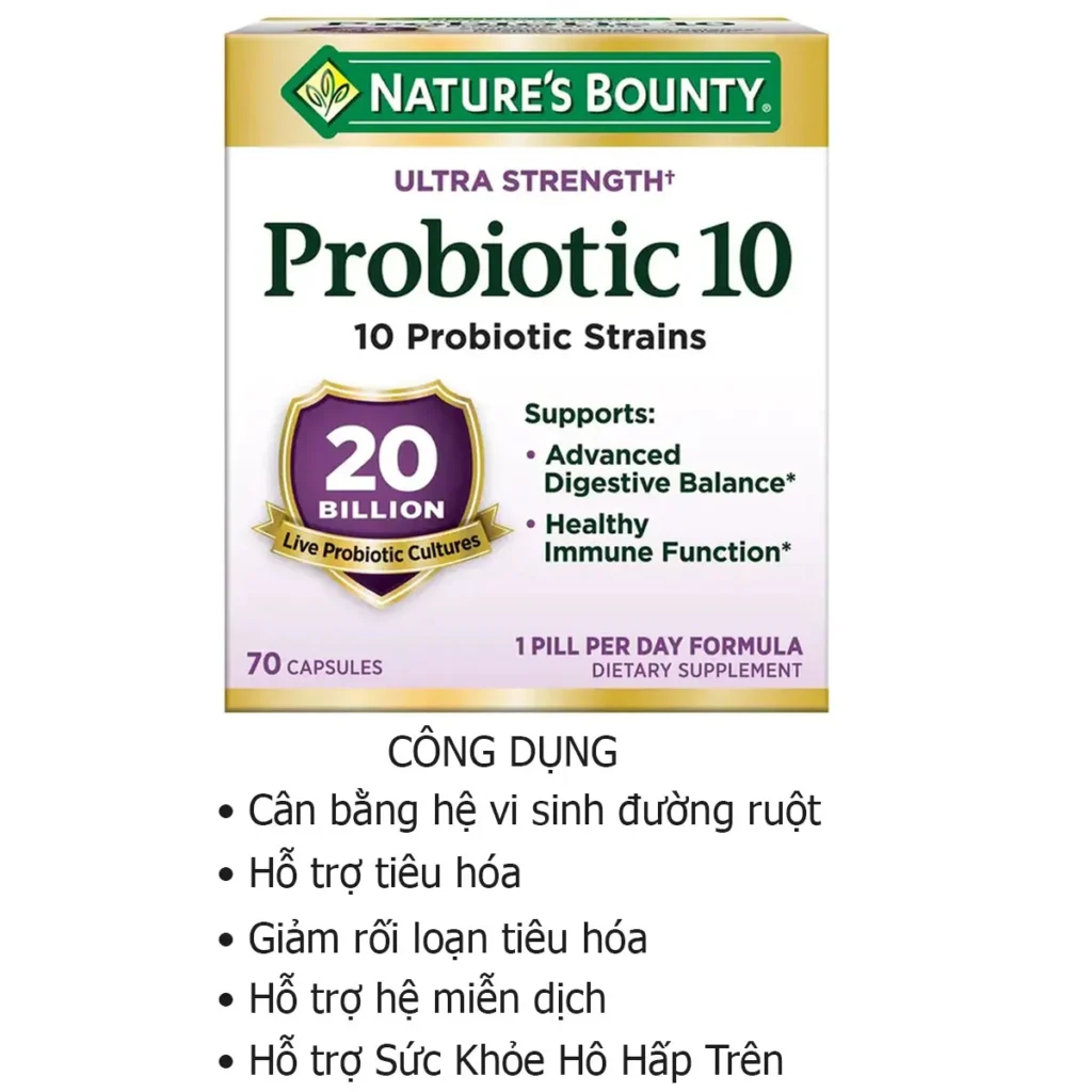 Công dụng  Hỗ trợ tiêu hóa đường ruột Nature’s Bounty Probiotic 10 của Mỹ