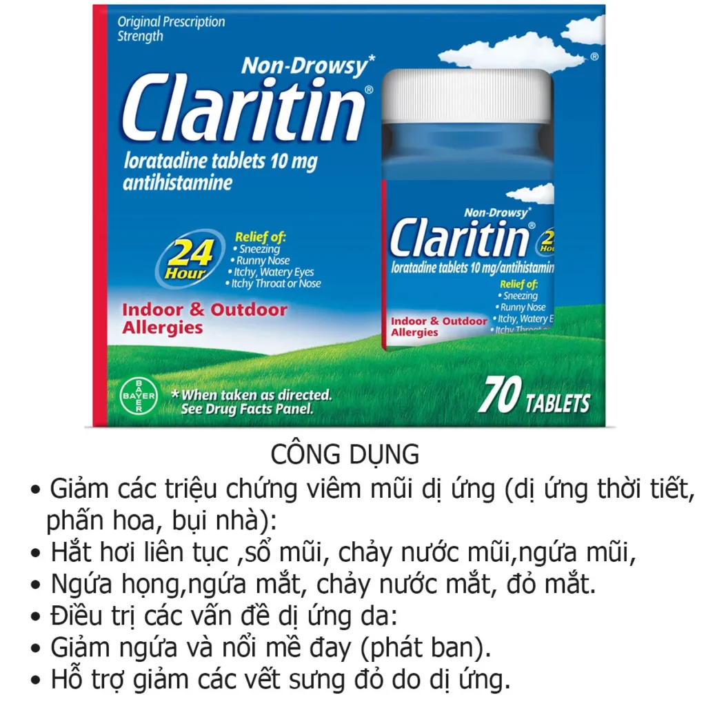 Công dụng Viên chống dị ứng Claritin Antihistamine Loratadine 10mg của Mỹ