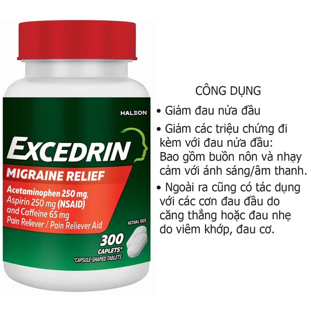 Công dụng  Viên hỗ trợ chứng đau nửa đầu Excedrin Migraine 300 viên Mỹ
