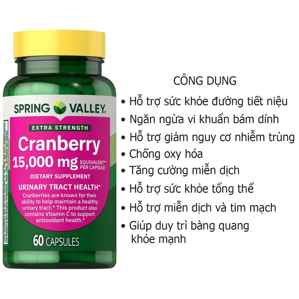 Công dụng  Viên hỗ trợ tiết niệu Cranberry extra strength Spring Valley Mỹ