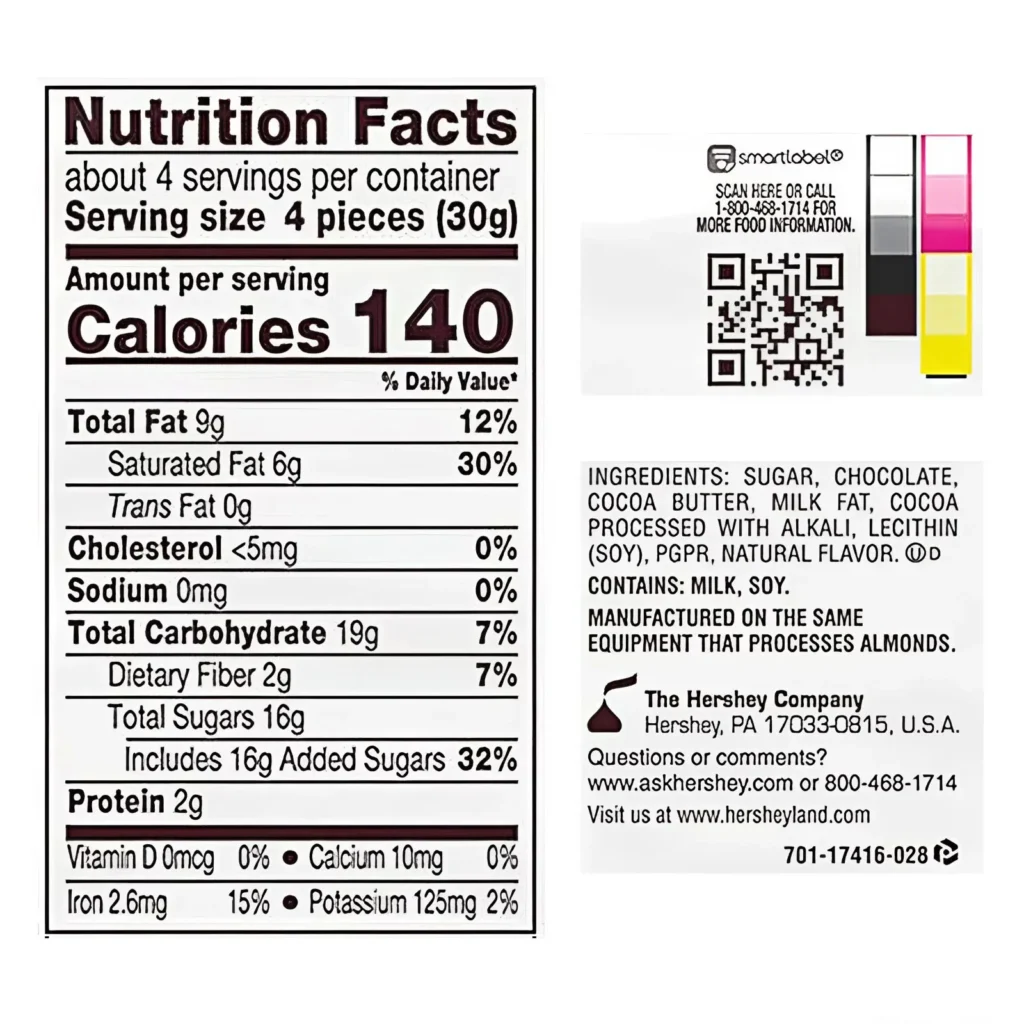 Thành phần Thanh socola Hershey’s Special Dark Chocolate 120g của Mỹ